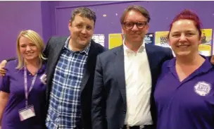  ??  ?? From left are: Lauren Stirzaker, Peter Kay, Chris Difford and Gayle Knight at the Civic Arts Centre