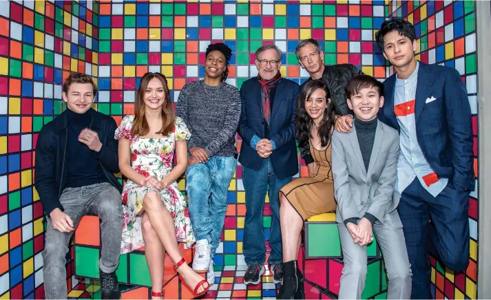  ??  ?? Tye Sheridan, Olivia Cooke, Lena Waithe, Steven Spielberg, Ben Mendelsohn, Hannah John-Kamen, Philip Khao, and Win Morisaki of Ready Player One pose for a portrait