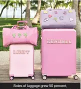  ?? ?? Sales of luggage grew 50 percent, year-over-year, during the most recent quarter at Target. Here, luggage pieces from the Stoney
Clover Lane x Target collection.