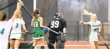  ??  ?? Kerissa Hill reacts to giving up a goal to Emmaus’Rachel Herbiine.