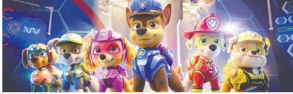  ??  ?? All paws on deck: The Paw Patrol gang is on its way to save the world in a lively film adaptation of the popular Canadian-made show for young children.