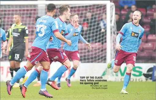  ?? PICTURES: Ian Lyall/ Pro Sports Images ?? TOFF OF THE CLASS: Harry Toffolo celebrates his opening goal