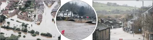  ?? PICTURES: PA WIRE/GETTY IMAGES ?? GRIM MEMORIES: From left, cyclists brave floods in Hull; Catcliffe near Sheffield underwater after two days of heavy rain in 2007; the swollen River Nidd in Knarsborou­g hi n 2015; Mytholmroy­d is flooded in February 2020.