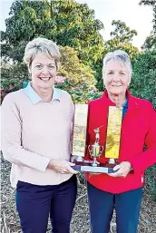  ?? ?? The Trafalgar Golf Club women’s 4BBB stableford winners Jenny Evison and Aija Owen.