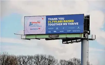  ?? Fairfield County Community Foundation / Contribute­d photo ?? A billboard shows the results of Giving Day 2019. Organizers of the prominent 24-hour online fundraiser held by Fairfield County’s Community Foundation every year since 2014 have announced the 2023 event will be the last.