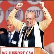  ?? PTI ?? Union Home Minister Amit Shah addresses a rally in support of CAA, in Lucknow on Tuesday