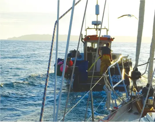  ??  ?? ABOVE: Being towed back to Guernsey from Sark following another clogged engine filter