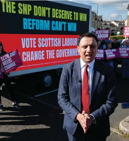  ?? ?? Anas Sarwar hopes to capitalise on moral panic but is likely to wake up on Friday with a hangover