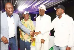  ??  ?? Governor Akinwunmi Ambode, Oba Rilwan Akiolu and Oba Saheed Elegushi during the grand finale of the One Lagos Fiesta