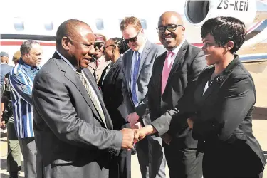  ?? PICTURE: GCIS ?? OFFICIAL VISIT: Deputy President Cyril Ramaphosa arrives at King Moshoeshoe Airport in Maseru. He is in Lesotho in his capacity as SADC facilitato­r to attend the landmark post-elections national dialogue. The national dialogue will be held under the...