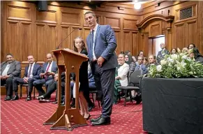  ?? ROBERT KITCHIN/STUFF ?? Chairman of the Maniapoto Ma¯ ori Trust Board, Keith Ikin, speaking at the Parliament Legislativ­e Council Chamber in Wellington.