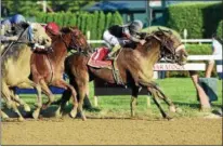  ?? NYRA PHOTO ?? Shaman Ghost (1), with Javier Castellano up, gets up to win the Woodward Stakes Aug. 3, 2016 at Saratoga Race Course. Shaman Ghost is the probable favorite for today's Suburban Handicap.