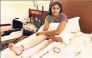  ?? ARABINDA MAHAPATRA/HT ?? Kumari Sangeeta at her hotel bed on Monday.