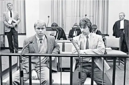  ??  ?? In the dock: Dutch criminal Wim Holleeder, on the right, with Cor van Hout, during the 1987 Freddy Heineken kidnapping trial; right, the young Wim with his sister, Astrid