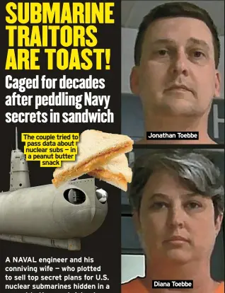  ?? ?? The couple tried to pass data about nuclear subs — in a peanut butter snack
Jonathan Toebbe
Diana Toebbe