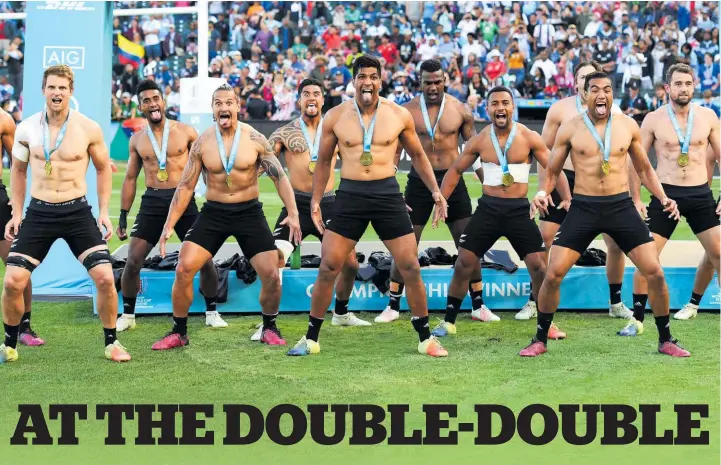  ?? Photo / Photosport ?? The All Blacks Sevens side followed the women’s lead by winning their final and then performing a rousing haka to the delight of the San Francisco crowd yesterday.