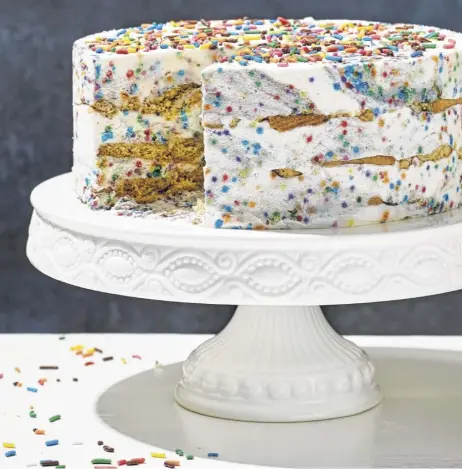  ??  ?? The Rainbow Sprinkle Icebox Cake is a cold blast of birthday revelry.