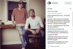  ?? INSTAGRAM ?? Justin Bieber donned some Faded x OneMeth clothes, then endorsed the fashion line on social media.