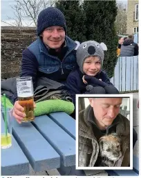  ??  ?? ● Hats off to a lockdown pint and (inset) keeping warm at the Woolpack