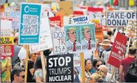  ?? AFP ?? Protesters against Trump’s visit to the UK take part in a march in London on Friday.