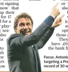  ??  ?? Focus: Antonio Conte is targeting a Premier League record of 30 wins