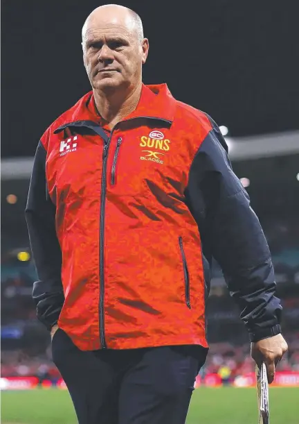  ?? Picture: GETTY IMAGES ?? Suns coach Rodney Eade leaves the SCG after the Swans belted his team by 67 points.
