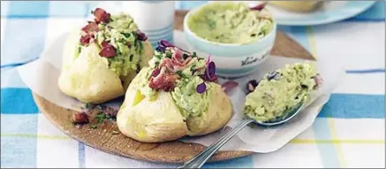  ?? ?? Amazing, creamy avocado and bacon stuffed potatoes make the ideal appetisers or side.