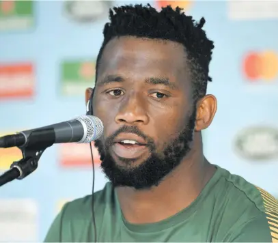  ?? Picture: AFP ?? LEADER OF THE PACK. Springbok captain Siya Kolisi speaking during a press conference at Yokohama Internatio­nal Stadium yesterday ahead of their Rugby World Cup opener against New Zealand today.
