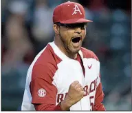  ?? NWA Democrat-Gazette/ANDY SHUPE ?? Junior right-hander Isaiah Campbell will start on the mound for Arkansas’ SEC opener today against Missouri in Fayettevil­le. “The hard part of the season starts now,” Campbell said.