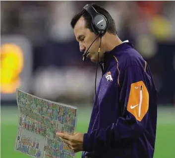  ?? Brett Coomer / Houston Chronicle ?? Broncos head coach Gary Kubiak is still a stoic presence on the sideline, but his philosophi­es and game plans have been credited as the spark Denver needed.