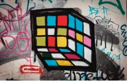  ?? — AFP photos ?? Picture shows a grafitti created from a swastika symbol by artist Ibo Omari resembling a Rubik’s Cube in Berlin.