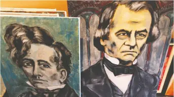  ?? ?? Aimee Mann’s paintings of ‘lesser’ presidents include “hot goth” Franklin Pierce, left, and Andrew Johnson.