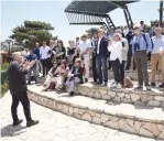  ?? (Yesh Atid) ?? MK YAIR LAPID speaks to ambassador­s and senior diplomats from around the world while on a trip to the North yesterday.