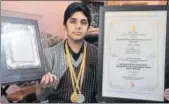  ?? MUJEEB FARUQUI/HT ?? Ayush Kishore, 14, from Bhopal was the winner of National Child Award for Exceptiona­l Achievemen­t, 2016, for excellence in Mathematic­s, given by the President of India.