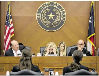  ?? DEBORAH CANNON / AMERICAN-STATESMAN ?? State Sen. Jane Nelson (center), R-Flower Mound, chairwoman of the Senate Finance Committee, speaks at a hearing Wednesday about Child Protective Services at the Capitol.