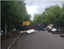  ??  ?? Hundreds of tyres were dumped near Drumchapel’s Aldi supermarke­t earlier this year