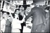  ??  ?? Harry Reid, right, after announcing his victory on Nov. 7, 1986.