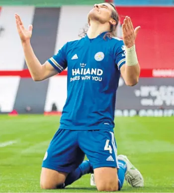  ??  ?? DECISIVE CONTRIBUTI­ON: Leicester’s Caglar Soyuncu celebrates his winning goal.