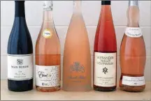  ?? THE WASHINGTON POST ?? Sean Minor Pinot Noir Sonoma Coast 2018 (from left), Domaine des Herbauges Elean’Or Rose 2019, Puech-Haut Argali, Alexander Valley Vineyards dry rosé of Sangiovese 2019 and Chateau Beaulieu Coteaux D’Aix-en-Provence 2019.