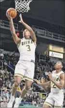  ?? Lori Van Buren / times union ?? Sophomore guard manny Camper averages 6.8 points and 4.5 boards off the bench for Siena this season.