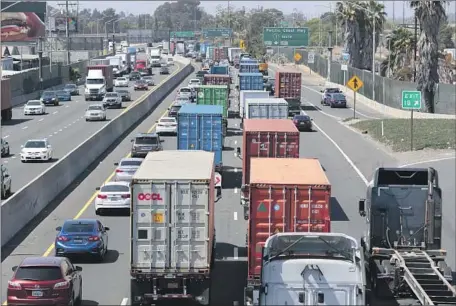  ?? Robert Gauthier Los Angeles Times ?? TRAFFIC ALONG the 710 Freeway in Long Beach. Trade unions oppose two Assembly bills that would block freeway widening in underserve­d communitie­s and limit expansion to fight climate change, saying projects must continue to support drivers and the state’s economy.