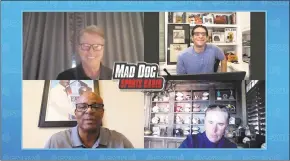  ?? Evan Neel / AP ?? Adam Schein, clockwise from upper right, Rich Gannon, Warren Moon and Phil Simms discuss NFL issues during a radio show.