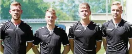  ?? FOTO: MARIO JAHN ?? Die neuen Spieler des ZFC Meuselwitz (von links): Johann Weiß, Kai Wonneberge­r, Roman Kasiar und Ben-Luca Moritz.