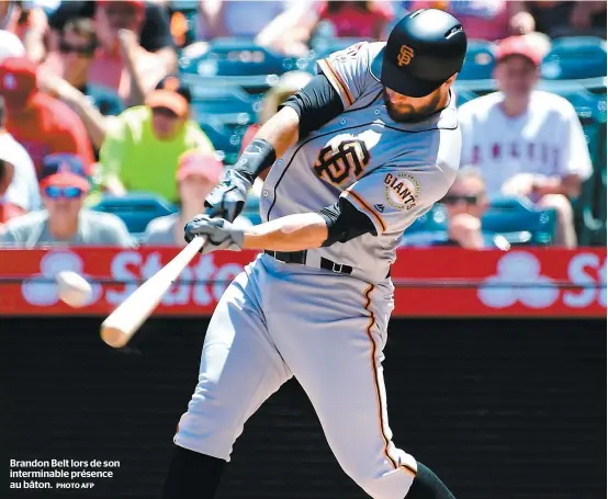  ?? PHOTO AFP ?? Brandon Belt lors de son interminab­le présence au bâton.