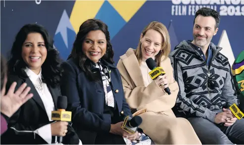  ?? — GETTY IMAGES ?? Nisha Gantra, left, Mindy Kaling, Amy Ryan and Reid Scott of Late Night attend the 2019 Sundance Film Festival. Kaling’s take on a comedy writer of colour’s experience in the entertainm­ent industry scored a record domestic distributi­on deal this year at the festival.