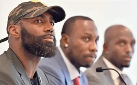  ?? JOSH REYNOLDS/AP ?? From left, current and former NFL players Malcolm Jenkins, Anquan Boldin and Devin McCourty are among the members of the Players Coalition who are meeting with community leaders this offseason.