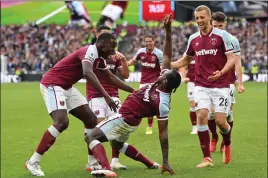  ?? ?? Michail Antonio celebrates after scoring the winner yesterday