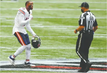  ?? Todd Kirkland / Gett y Imag es ?? Bears receiver Allen Robinson pleads his case to an official in Atlanta last week. But it is defensive backs who have more of a grievance this season, as defensive pass interferen­ce calls alone have jumped from 50 during the first three weeks of 2019 to 72 in 2020.
