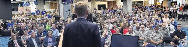  ?? PHOTO: PETER MCINTOSH ?? Crowded meeting . . . Education Minister Chris Hipkins speaks to a Dunedin audience at Otago Polytechni­c last night.