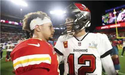  ??  ?? Patrick Mahomes and Tom Brady will need to play through 17 regular season games if they are to return to the Super Bowl. Photograph: Ben Liebenberg/AP